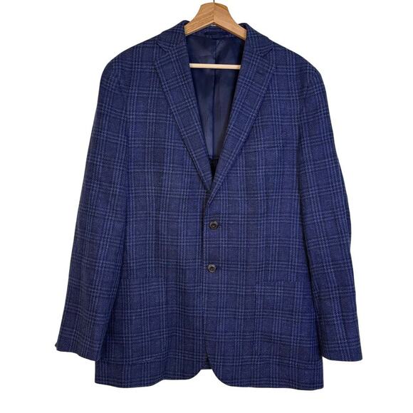 Jos A Bank 1905 Linen Blend Glenn Plaid Sport Coat size 42R blue Formal Cocktail - Picture 1 of 11